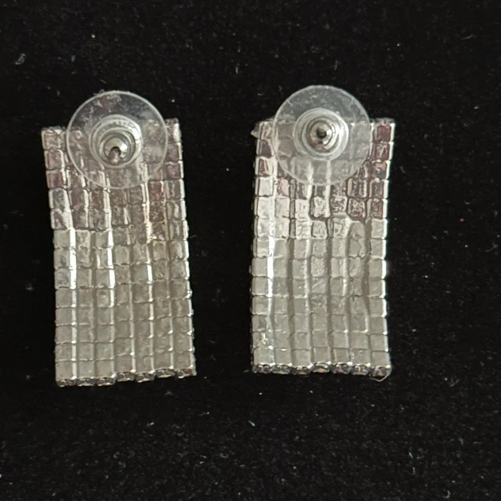 Rhinestone American Flag Stud Earrings - Red, White & Blue - Picture 2 of 2